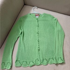 April Cornell Light Green Cardigan with Crochet M